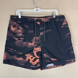 Ksubi Swim Trunks Men L Black Orange Abstract Camo Mesh Lined EUC